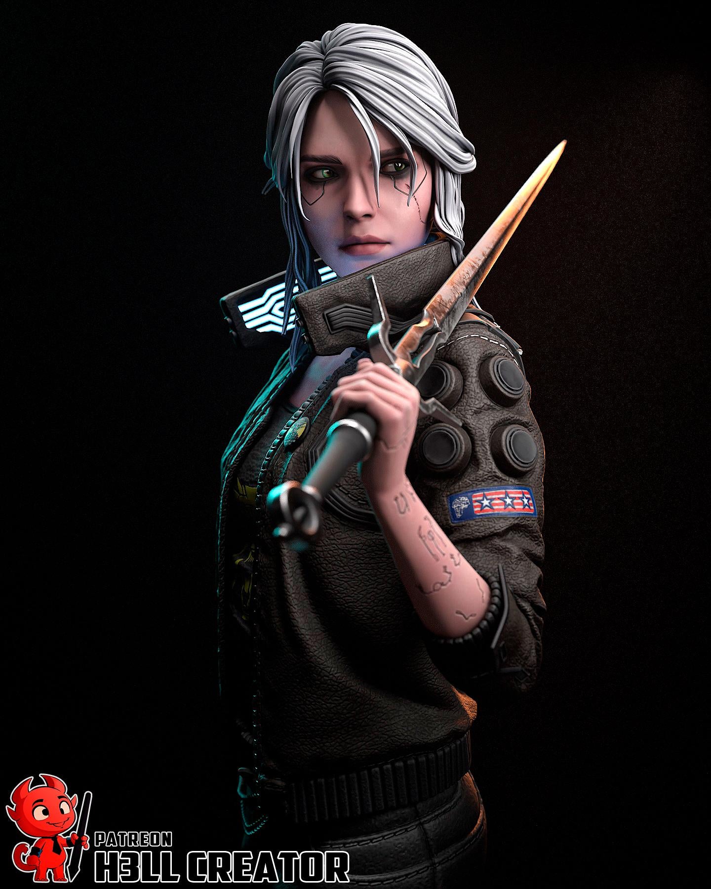 Neon Ciri Garage Kit | Fanmade Model by h3llCreator | Cyberpunk Ciri | 3D Printed
