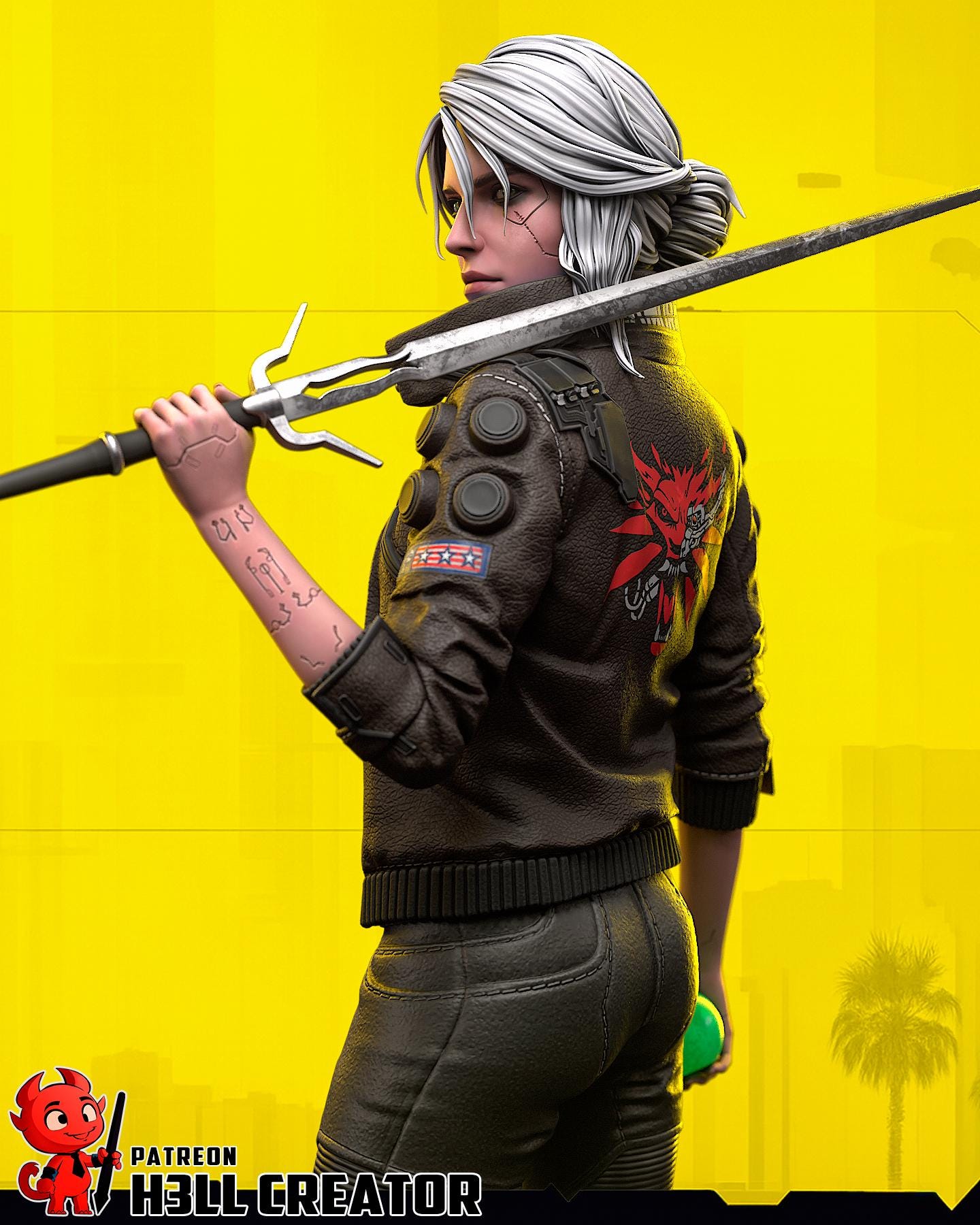 Neon Ciri Garage Kit | Fanmade Model by h3llCreator | Cyberpunk Ciri | 3D Printed