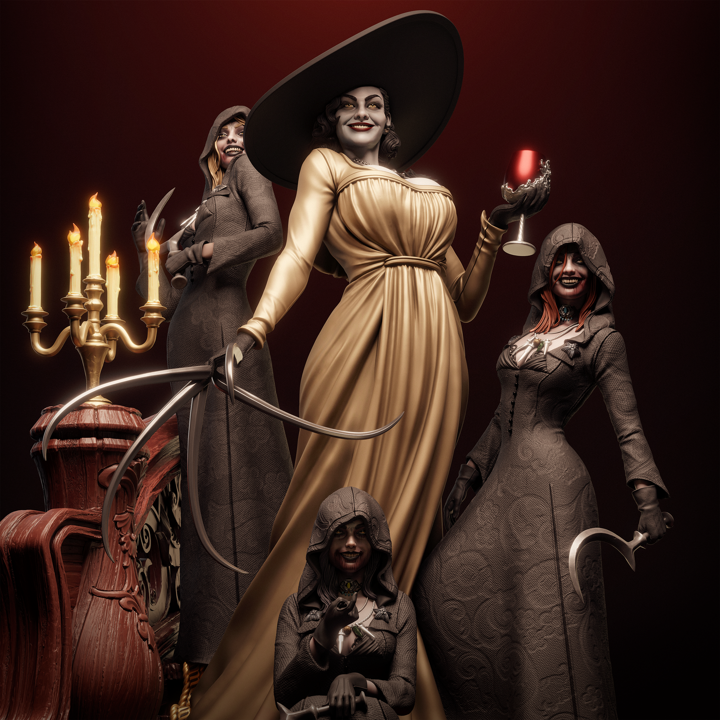 Lady Dimitrescu and the Daughters from Resident Evil Village Fan-Made Model by CA3D