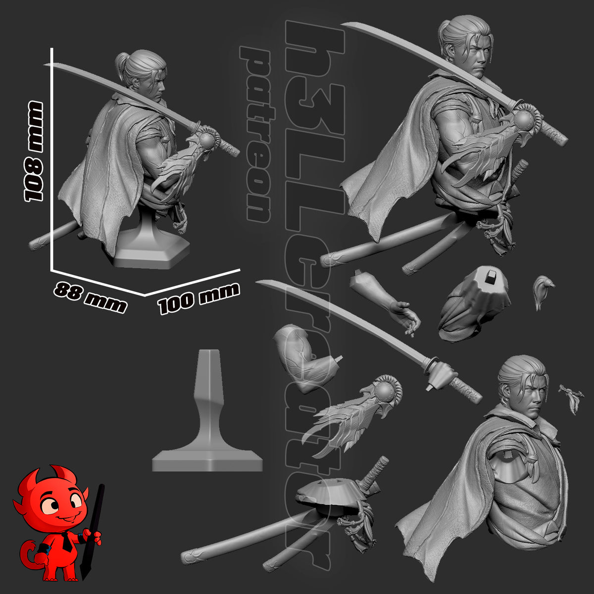 Musashi from Onimusha by h3ll creator | High Quality Resin Print | Painted Commissions available!