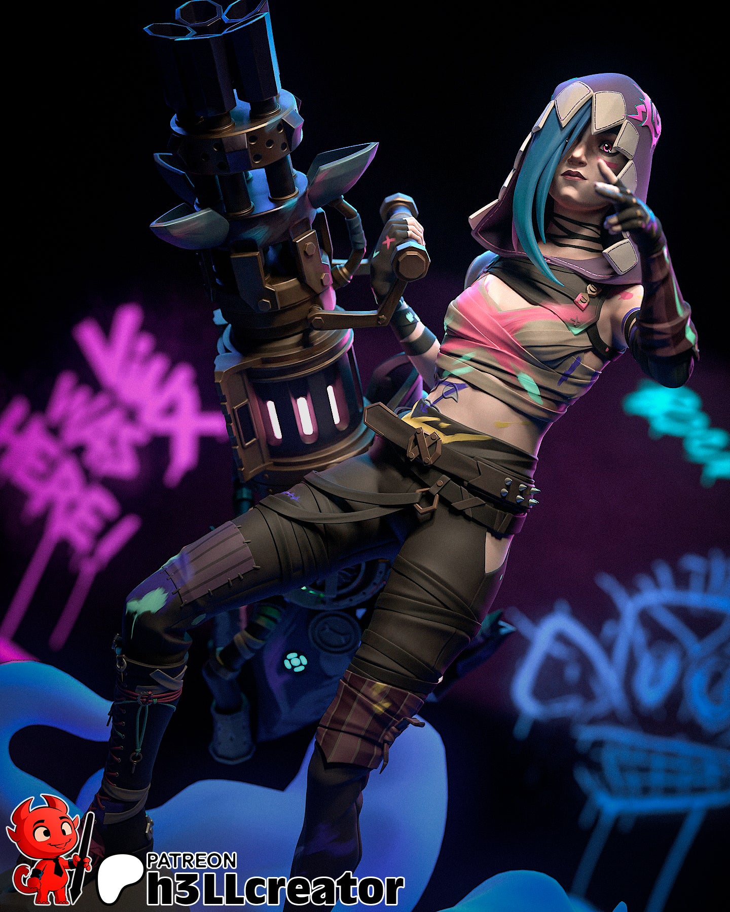 Jinx Garage Kit | Fanmade Model by h3ll | Piltover revolutionist | 3D Printed - Sephiknot