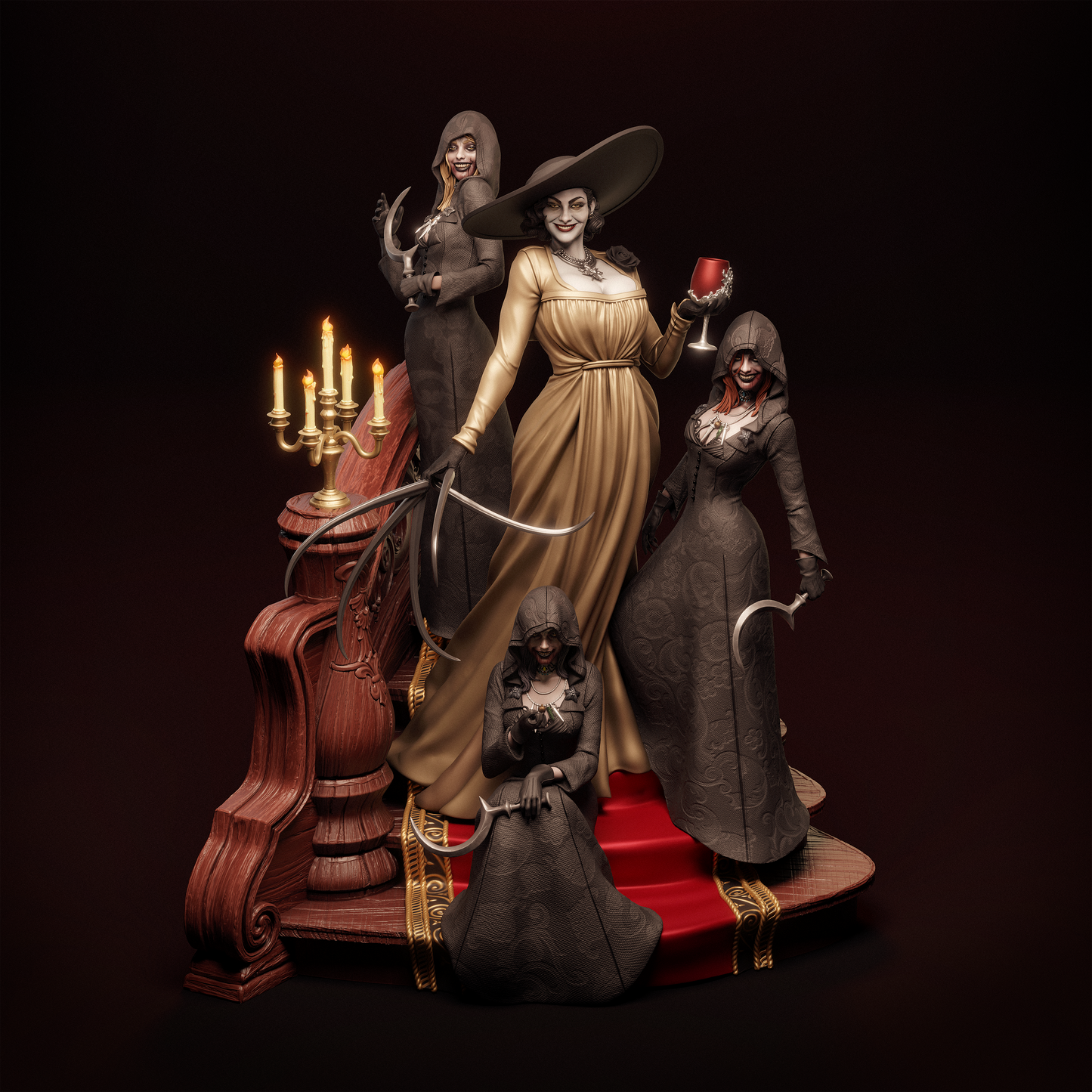 Lady Dimitrescu and the Daughters from Resident Evil Village Fan-Made Model by CA3D