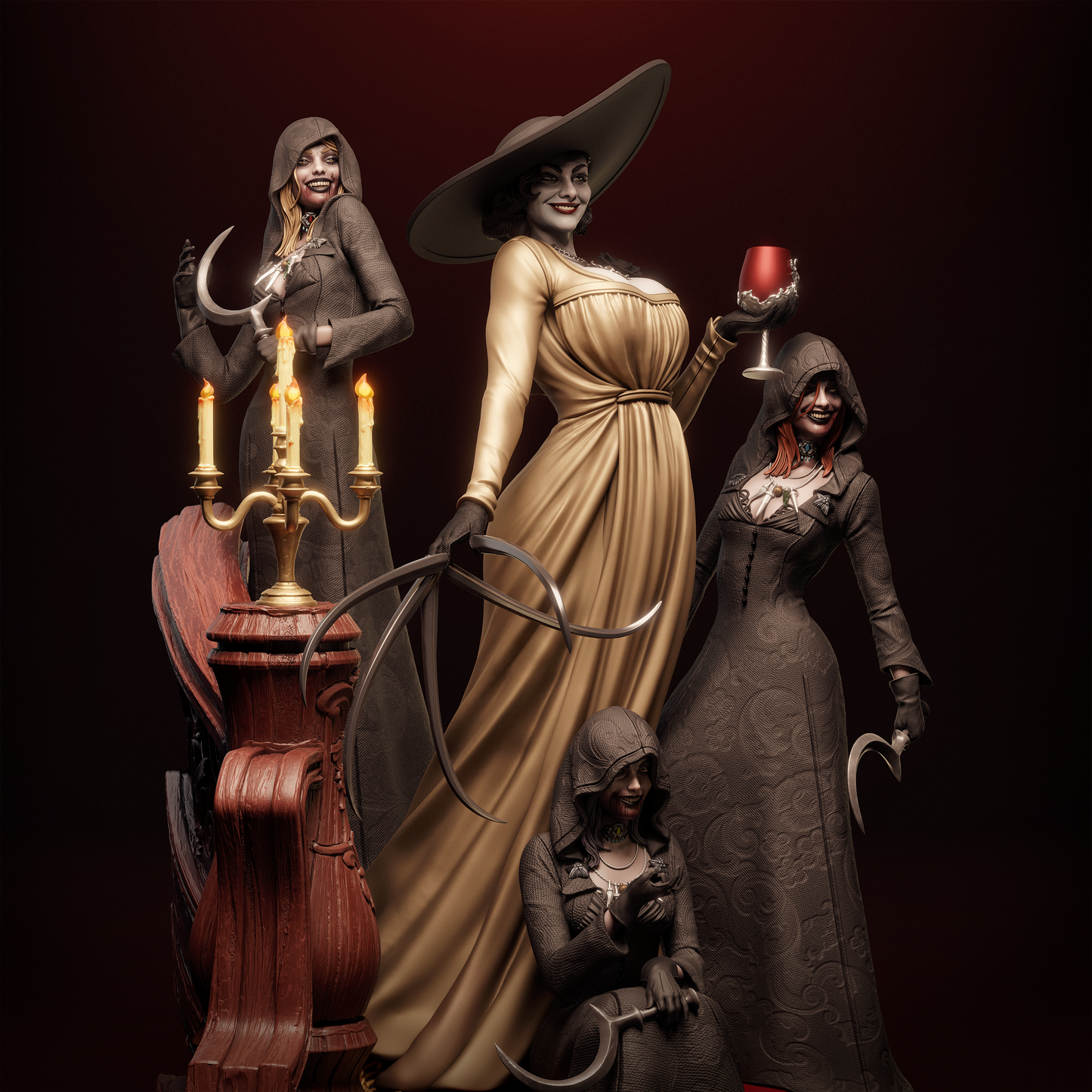 Lady Dimitrescu and the Daughters from Resident Evil Village Fan-Made Model by CA3D