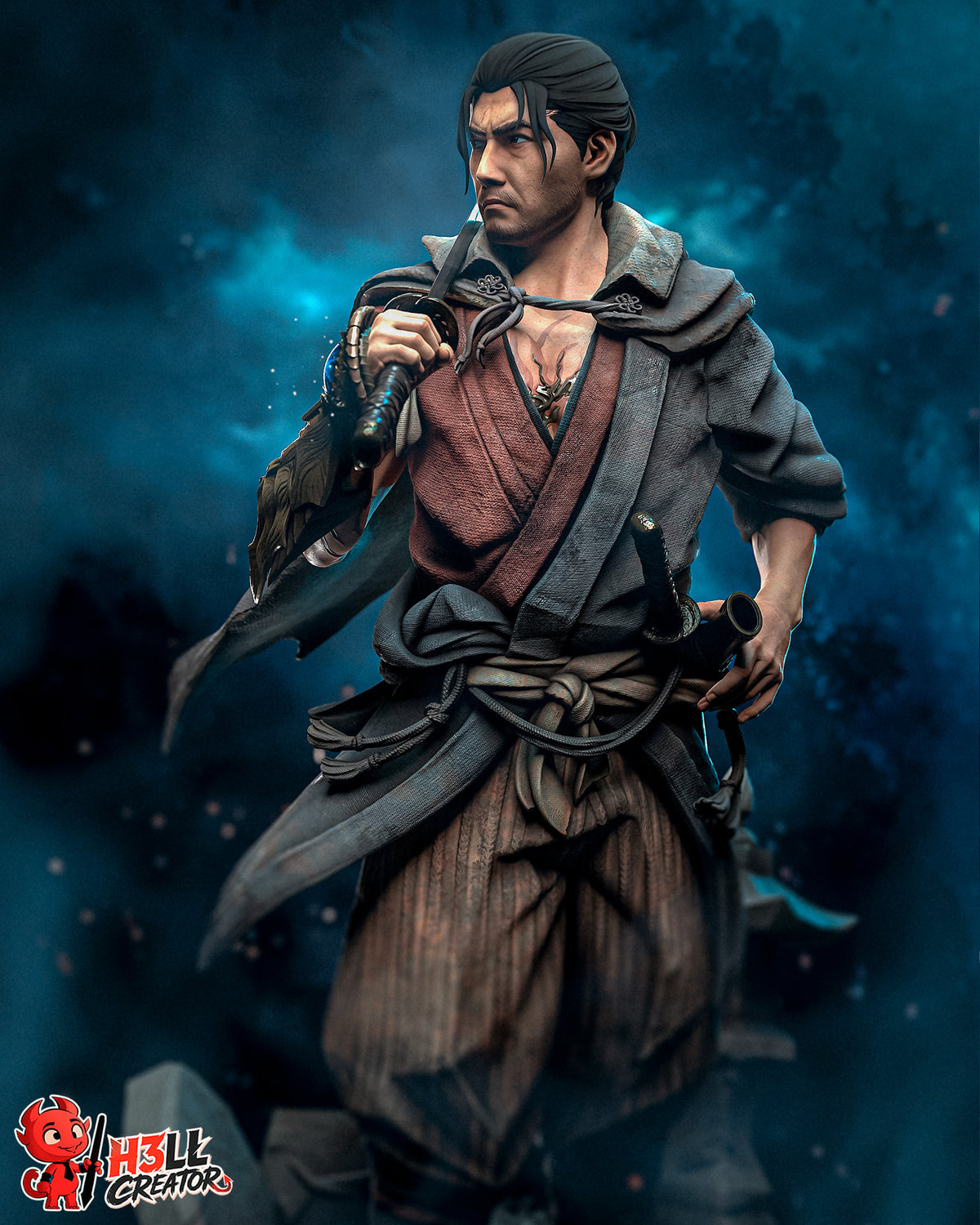 Musashi from Onimusha by h3ll creator | High Quality Resin Print | Painted Commissions available!