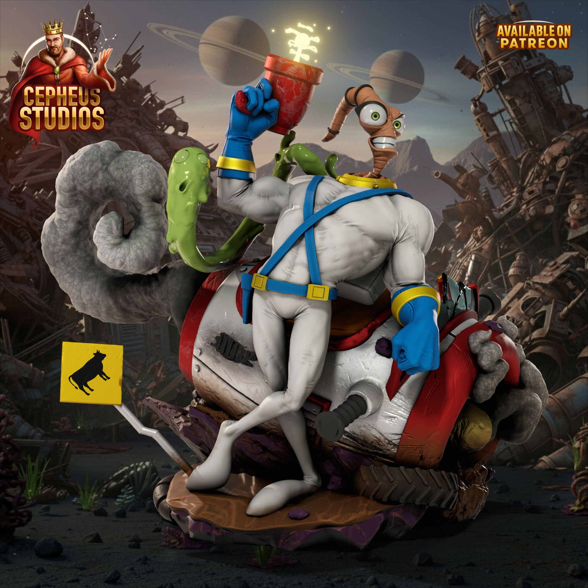 Earthworm Jim by Cepheus | High Quality Resin Print | Painted Commissions available! - Sephiknot